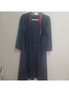 Harry Potter Black Hooded Long Cape/coat with Maroon Trim One Size
